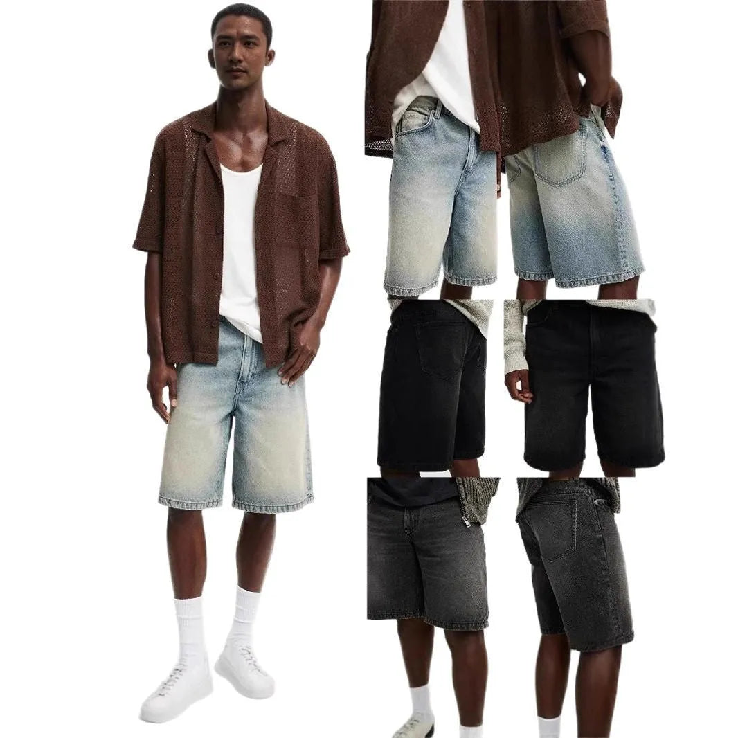 Men's loose fit straight leg cotton denim jeans in light blue, black and grey colours
