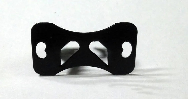 Black metal universal in-car camera holder with adjustable angle on a car windscreen.