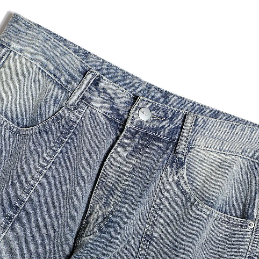 Blue cotton patchwork straight-leg jeans for men with size chart S to XXL