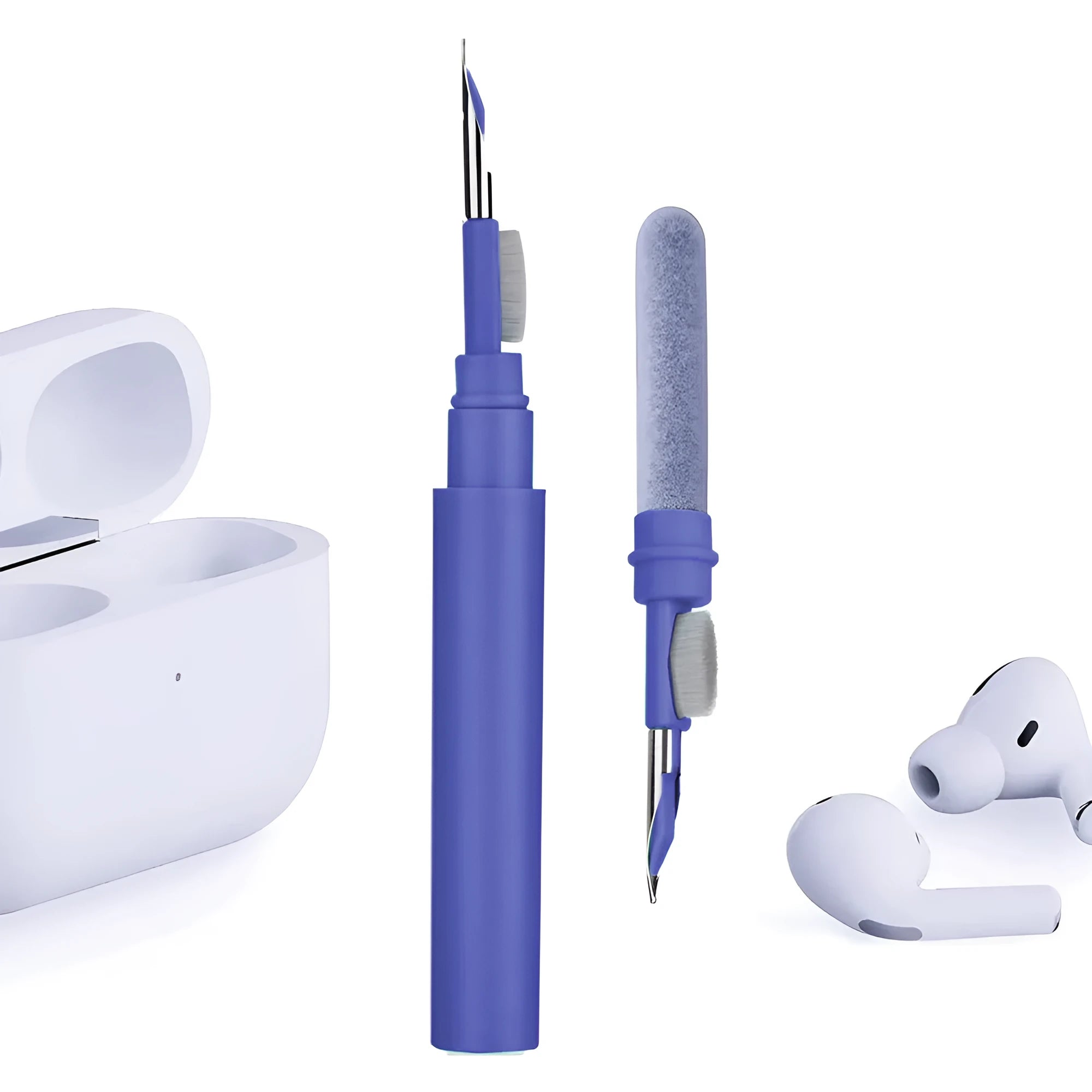 Bluetooth earbuds cleaning pen with ABS fibre flocking tip, 10.8cm long, in black colour
