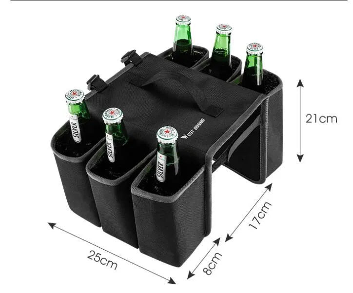 Black double-sided bicycle bag mounted on a bike carrier, showing two compartments.