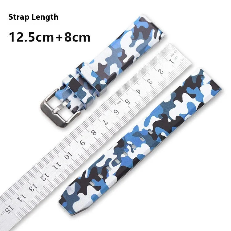 Green camouflage silicone watch strap with flat head lugs