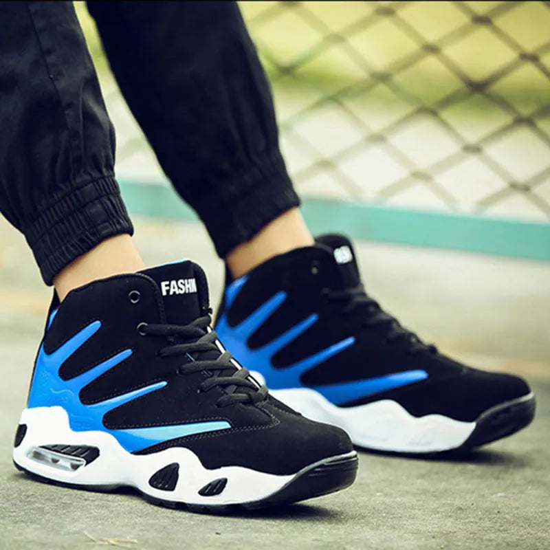 Men air cushion basketball shoes high-top jute upper Zoom Air blue colour