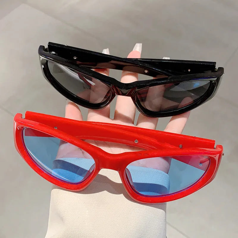Windproof outdoor sports sunglasses with a PC frame and lens, shown in a black frame with blue lens colour option.