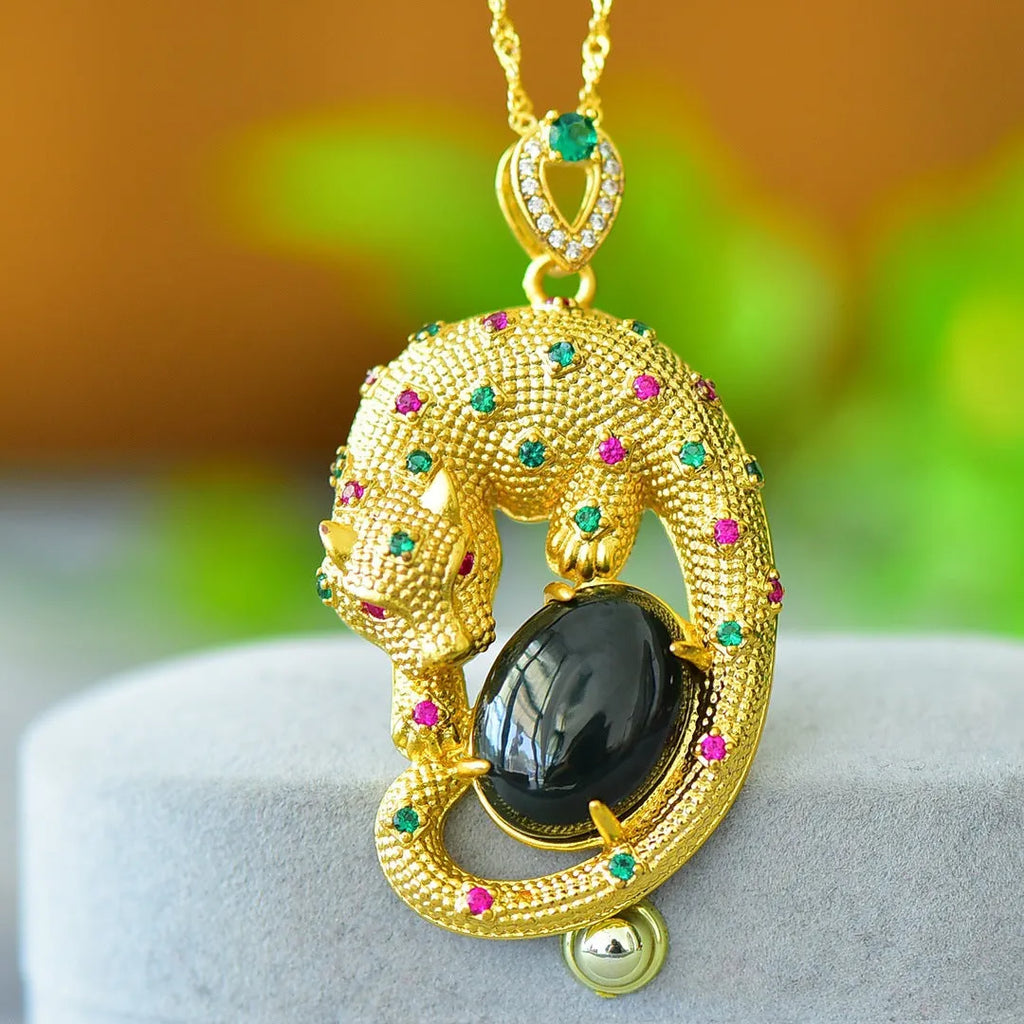 Natural Hetian gray jade pendant necklace with copper inlay detailing and ink blue jade accents.