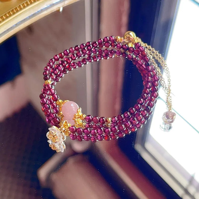 Handcrafted natural garnet double ring bracelet for women in H311 colour