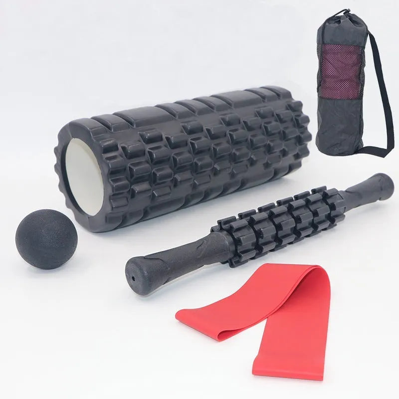 Black foam roller massage bar measuring 33cm with PVC grip pieces