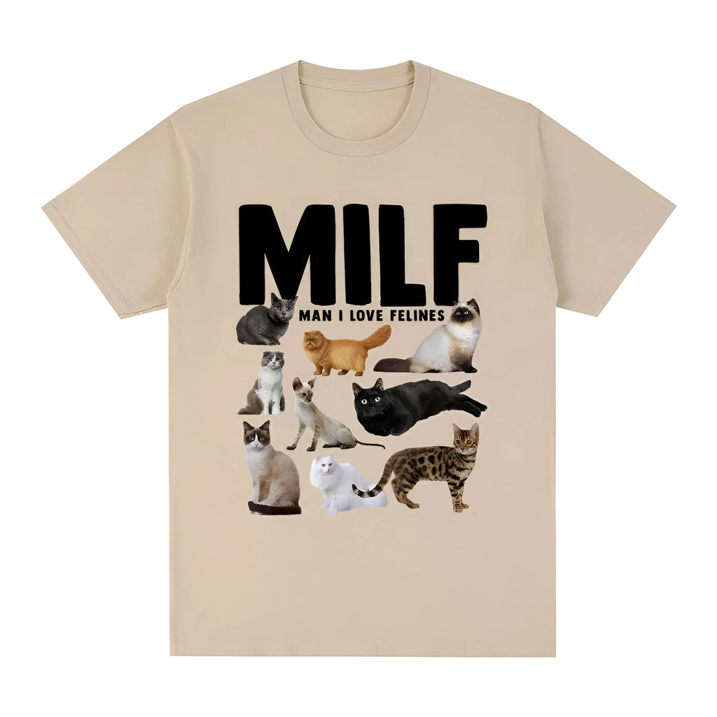 Funny cat lovers graphic t-shirt with geometric painted pattern on cotton fabric