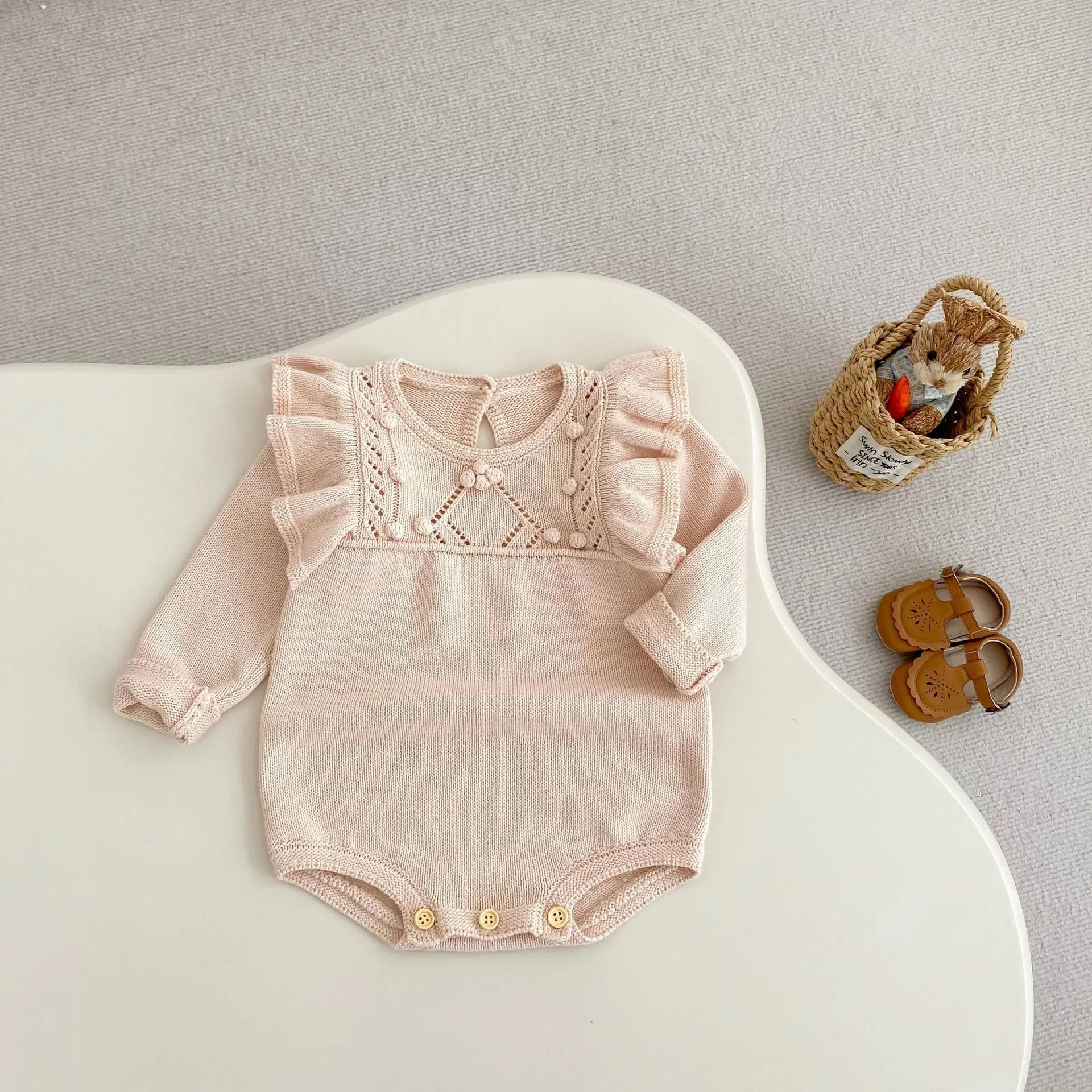 Girls stone powder cotton lace long-sleeved pullover top for heights 66-90cm