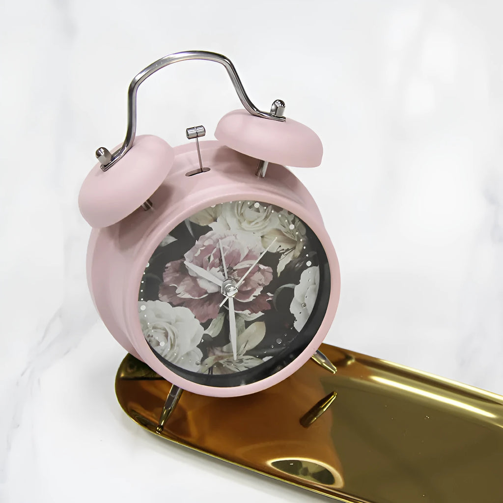 Retro cute plastic alarm clock in lotus colour with seconds display, 75x34x107mm