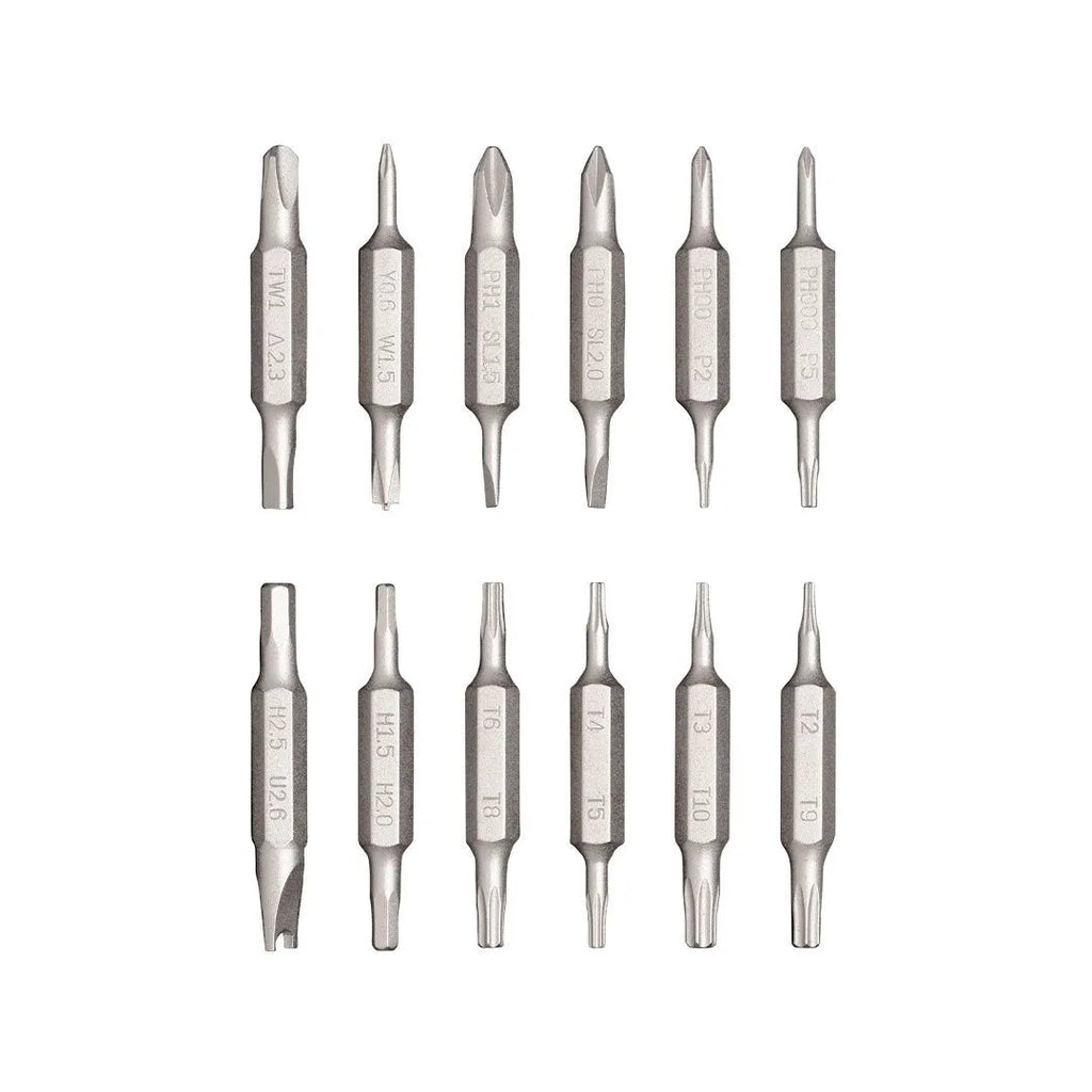 Black, green, and red 24-in-1 repair screwdriver set with magnetic bit storage for electronics disassembly