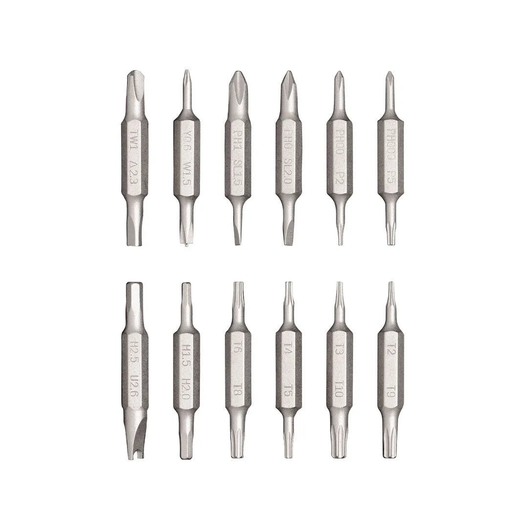 Black, green, and red 24-in-1 repair screwdriver set with magnetic bit storage for electronics disassembly