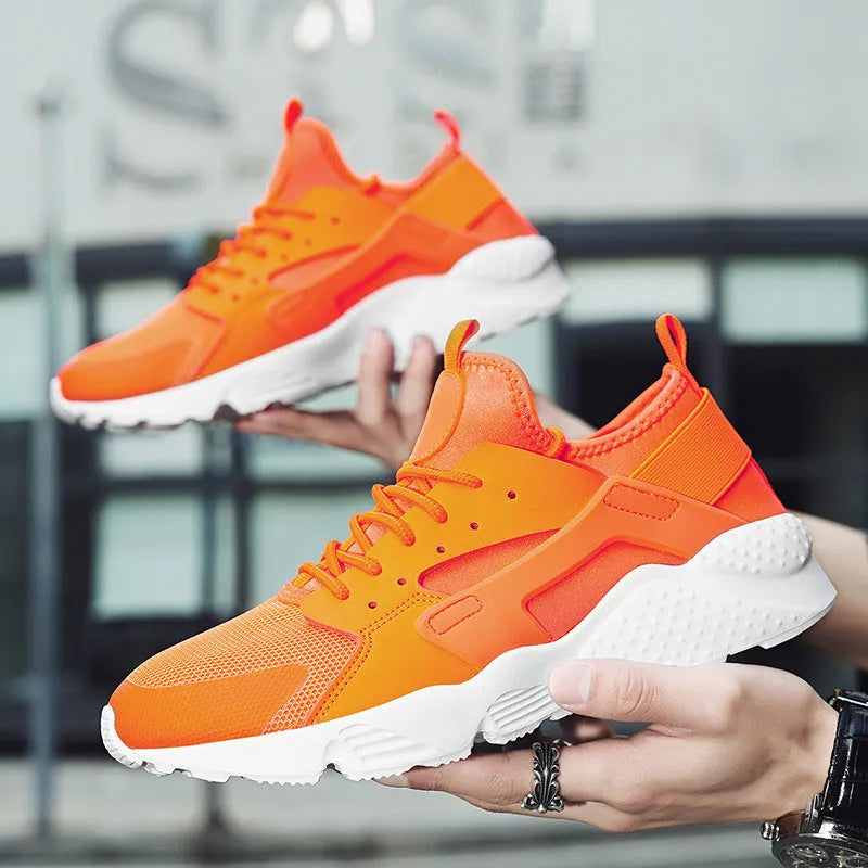 Men's low-top casual shoes in fluorescent colour with mesh upper and cross shoulder straps
