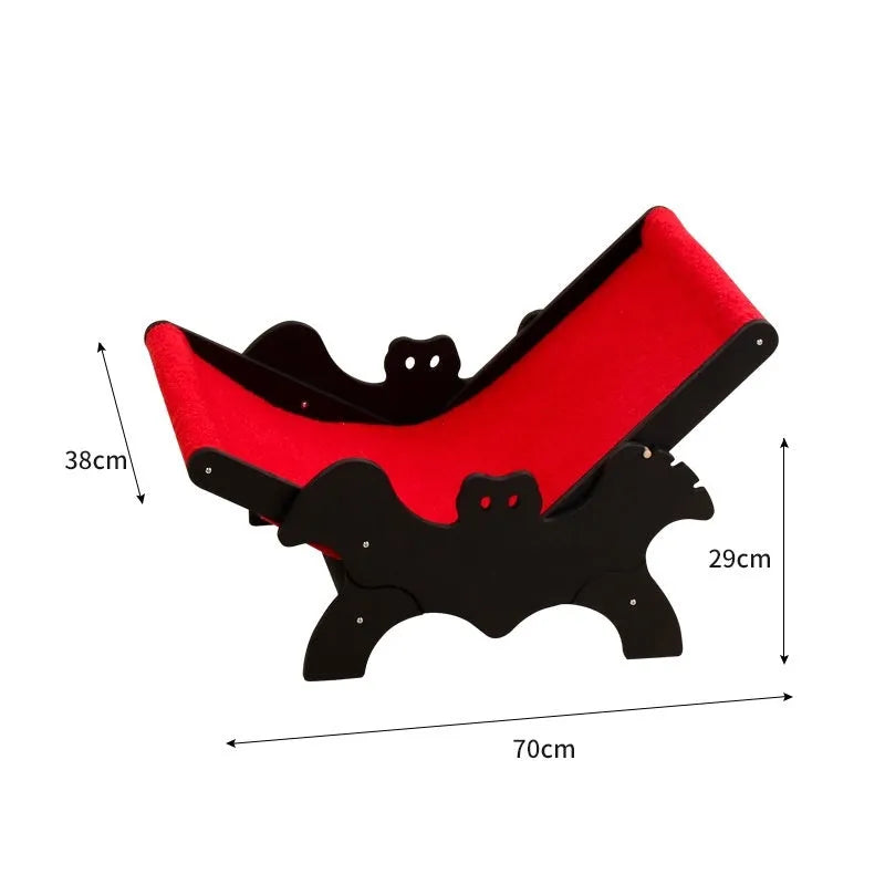 Halloween bat-shaped wooden cat recliner pet bed in black and red colours