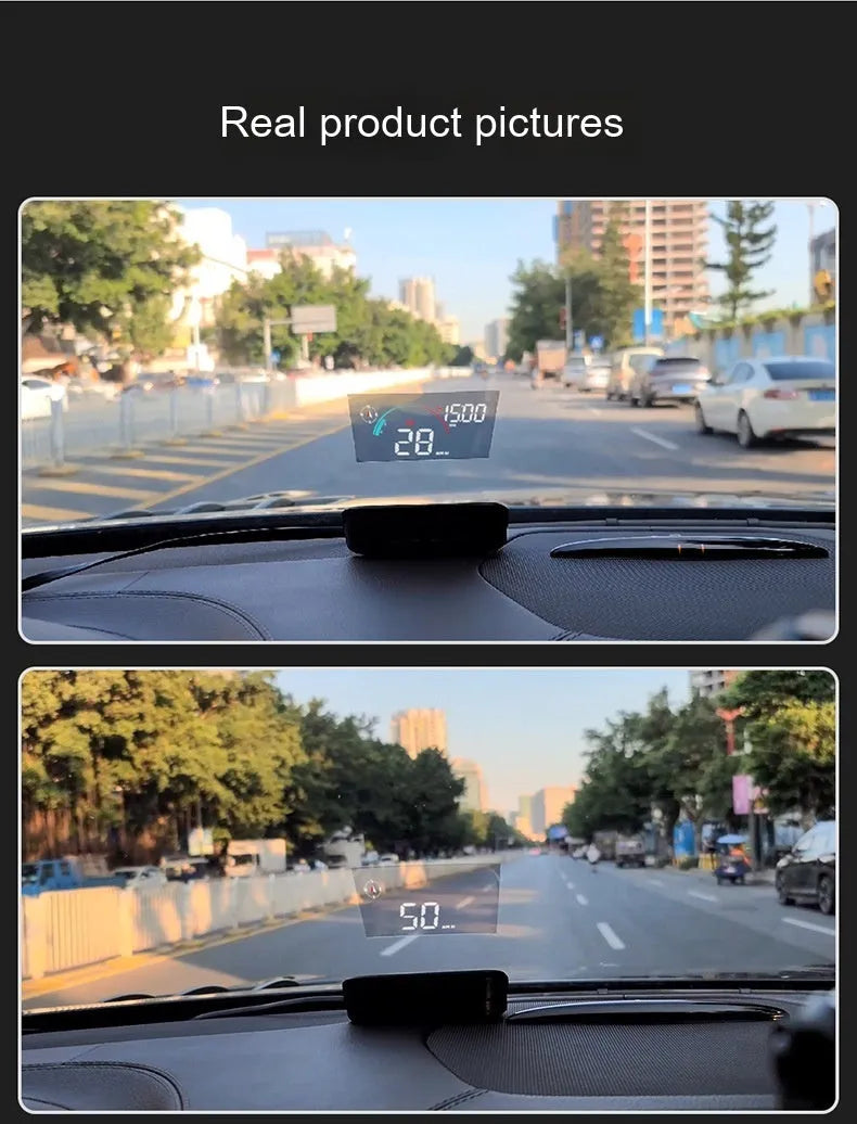 Black universal head-up display car GPS speed compass projector with USB connection