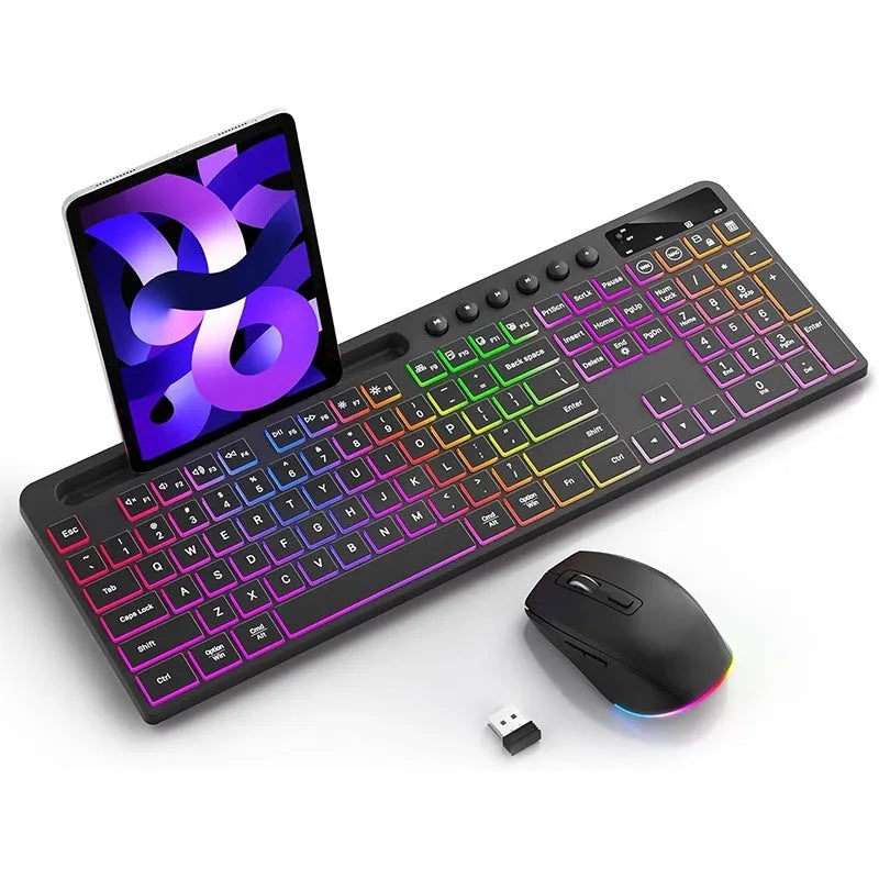 Wireless keyboard and mouse set with integrated card slot and luminous keys for office use
