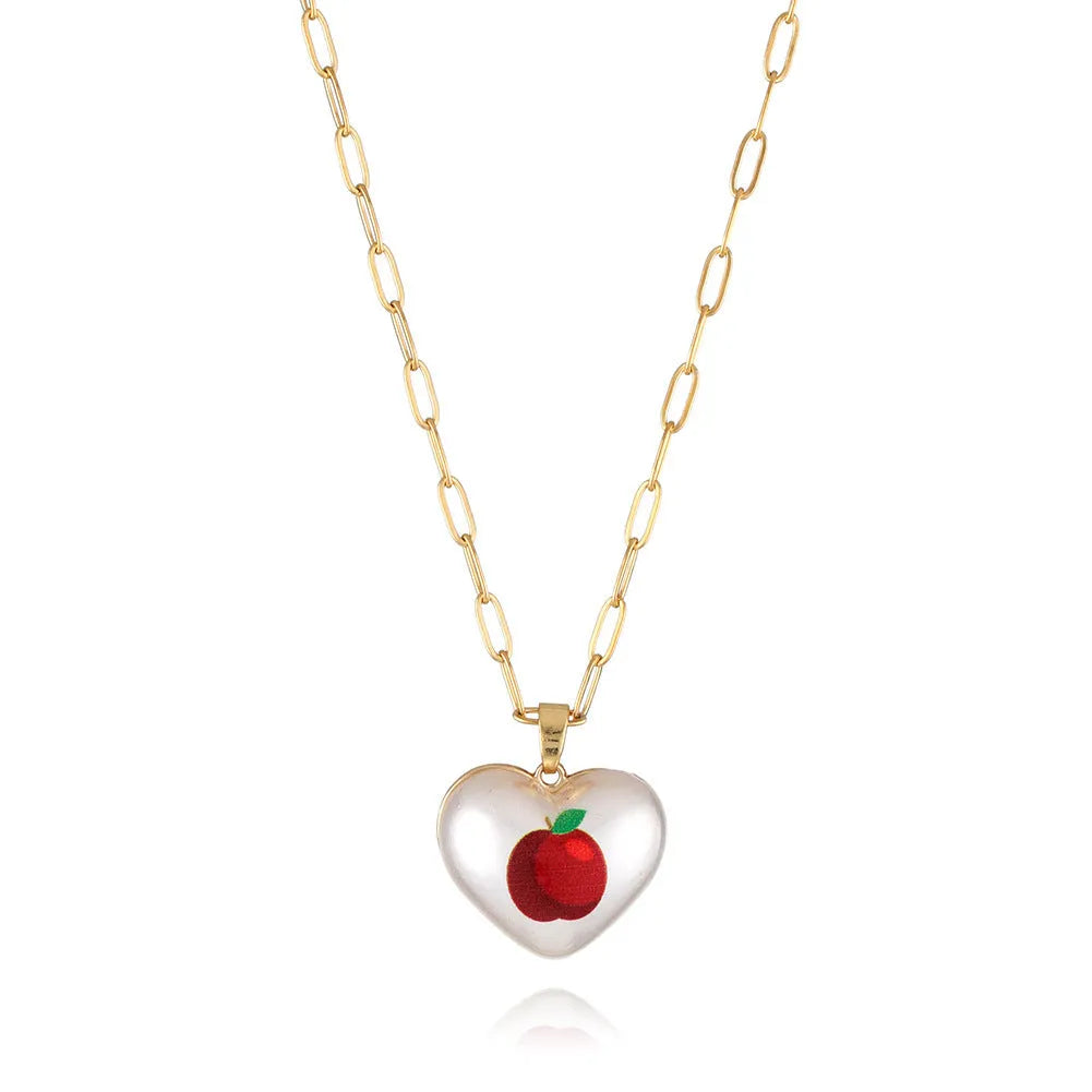 Adjustable geometric chain necklace with a choice of strawberry, pineapple, apple, pear or cherry fruit charm pendant.