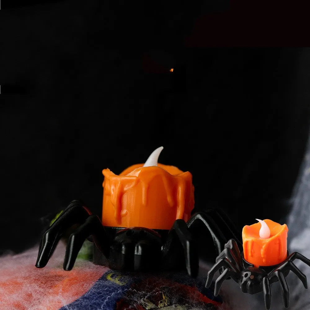 Halloween spider candlestick plastic ornament with battery-powered candle light