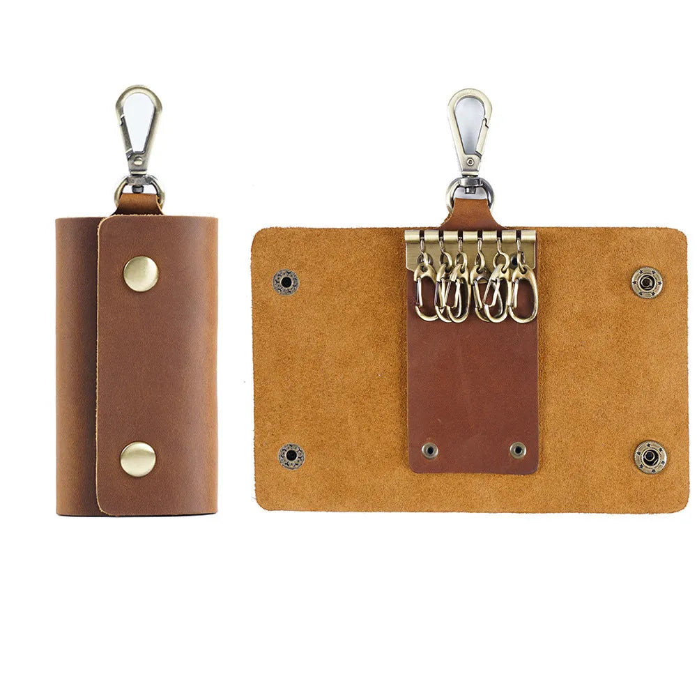 Leather men's wallet key bag multifunctional keychain in retro European style, available in six colours