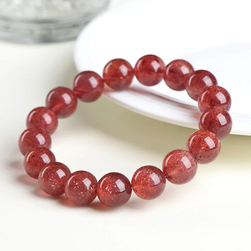 Natural starlight cherry red strawberry quartz bracelet with geometry-shaped beads in three size options