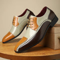 Men's artificial PU leather business shoes in black, green and purple colours with low-top design