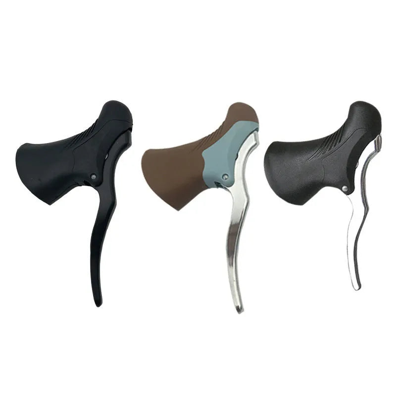Aluminium alloy road bicycle brake handle for 22.2mm and 23.8mm handlebars in black or black silver finish