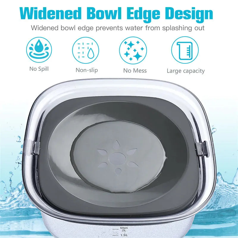 Transparent large capacity dog water bowl with floating disk and anti-spill design