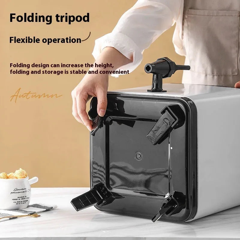 Silver stainless steel milk tea bucket with square lock design and carrying handle