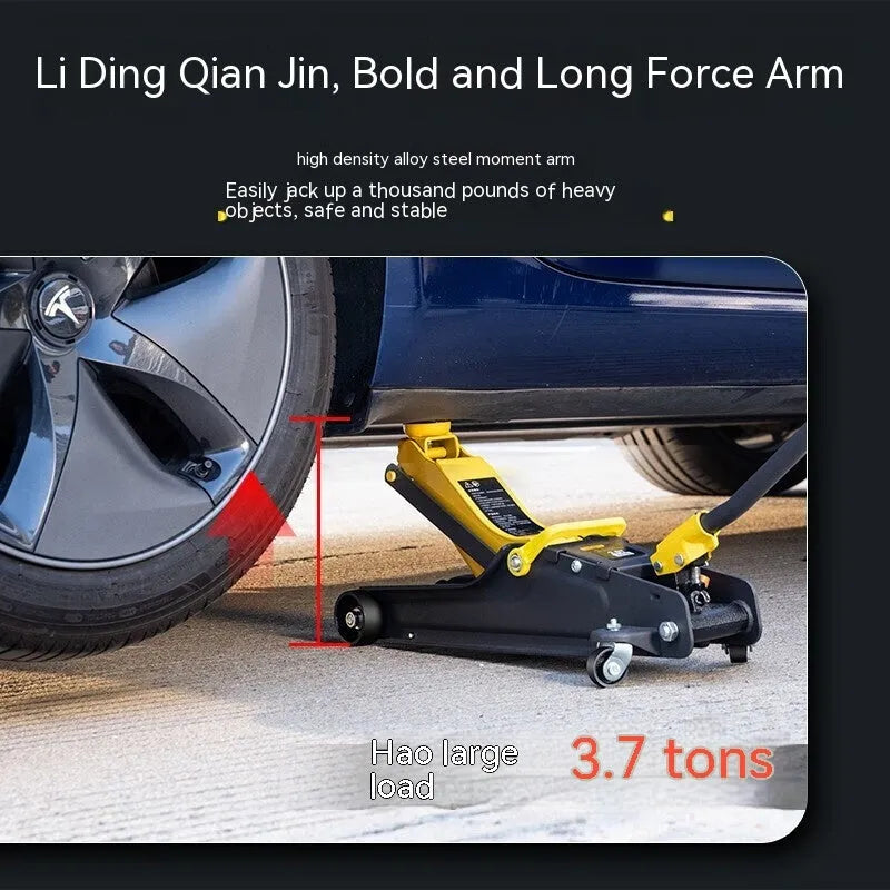 Horizontal hydraulic low profile car lifting jack with handle for tyre changes