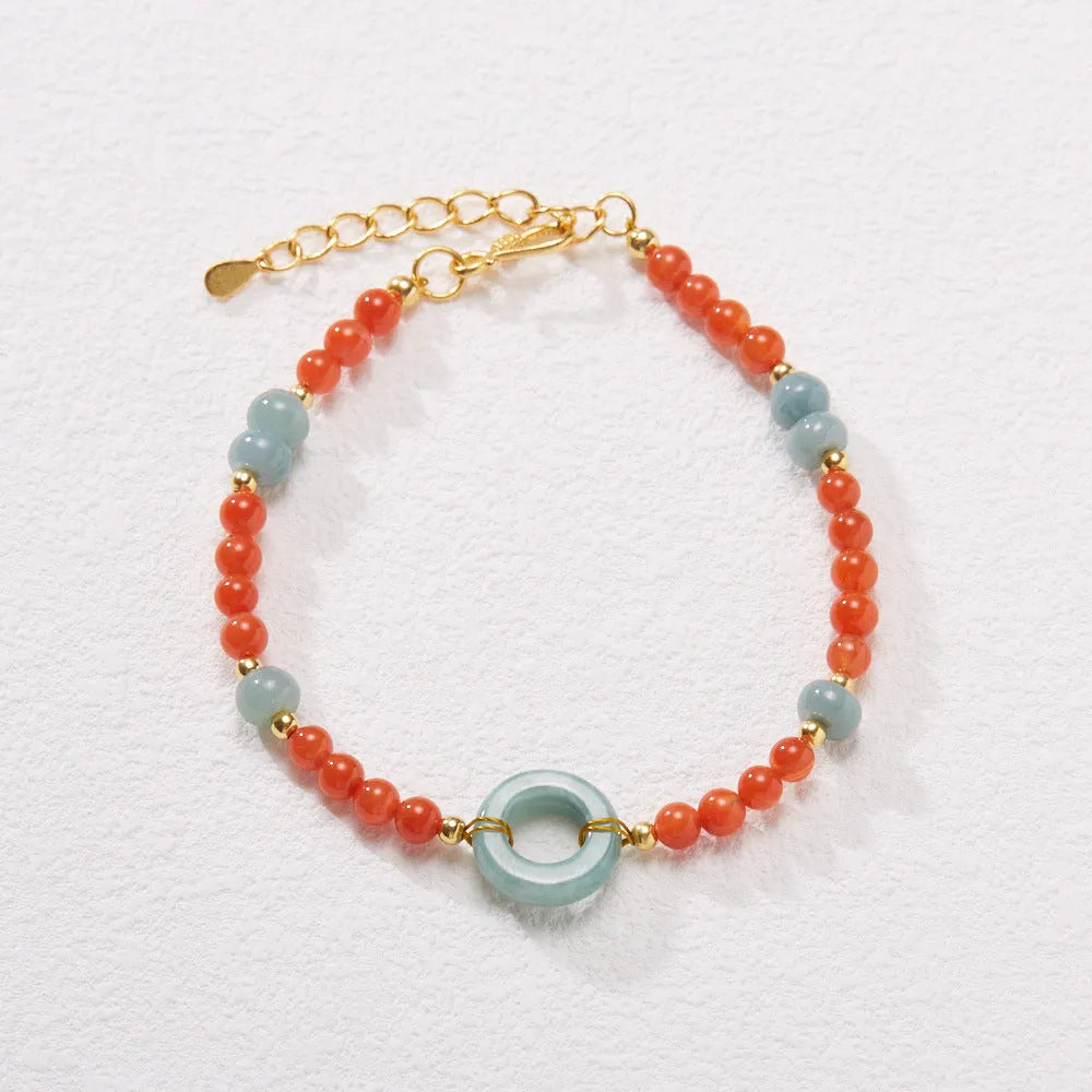 Women's south red agate bracelet with geometric patterns and adjustable safety buckle closure