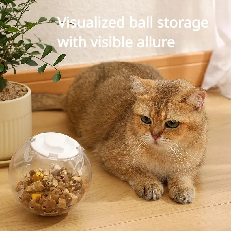 Blue, pink and white slow feeding ball for cats and dogs with 11.5cm diameter