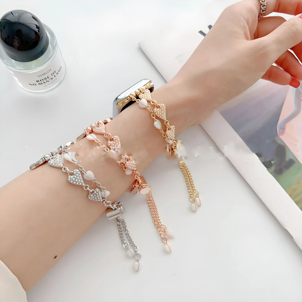 Love bracelet pearl chain metal strap for Apple Watch 38-49mm in gold colour