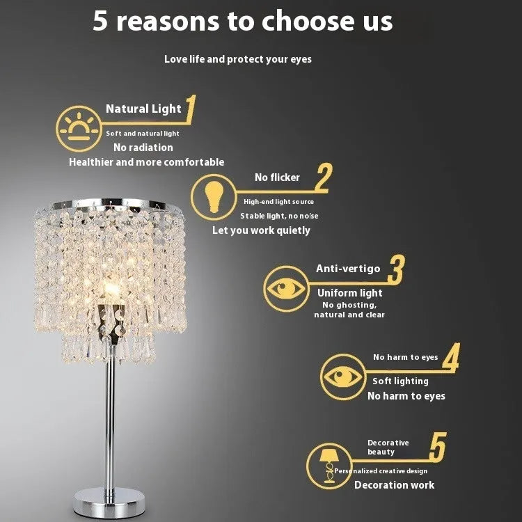 Rechargeable crystal decorative table lamp 20x42cm modern simplicity style on bedside table