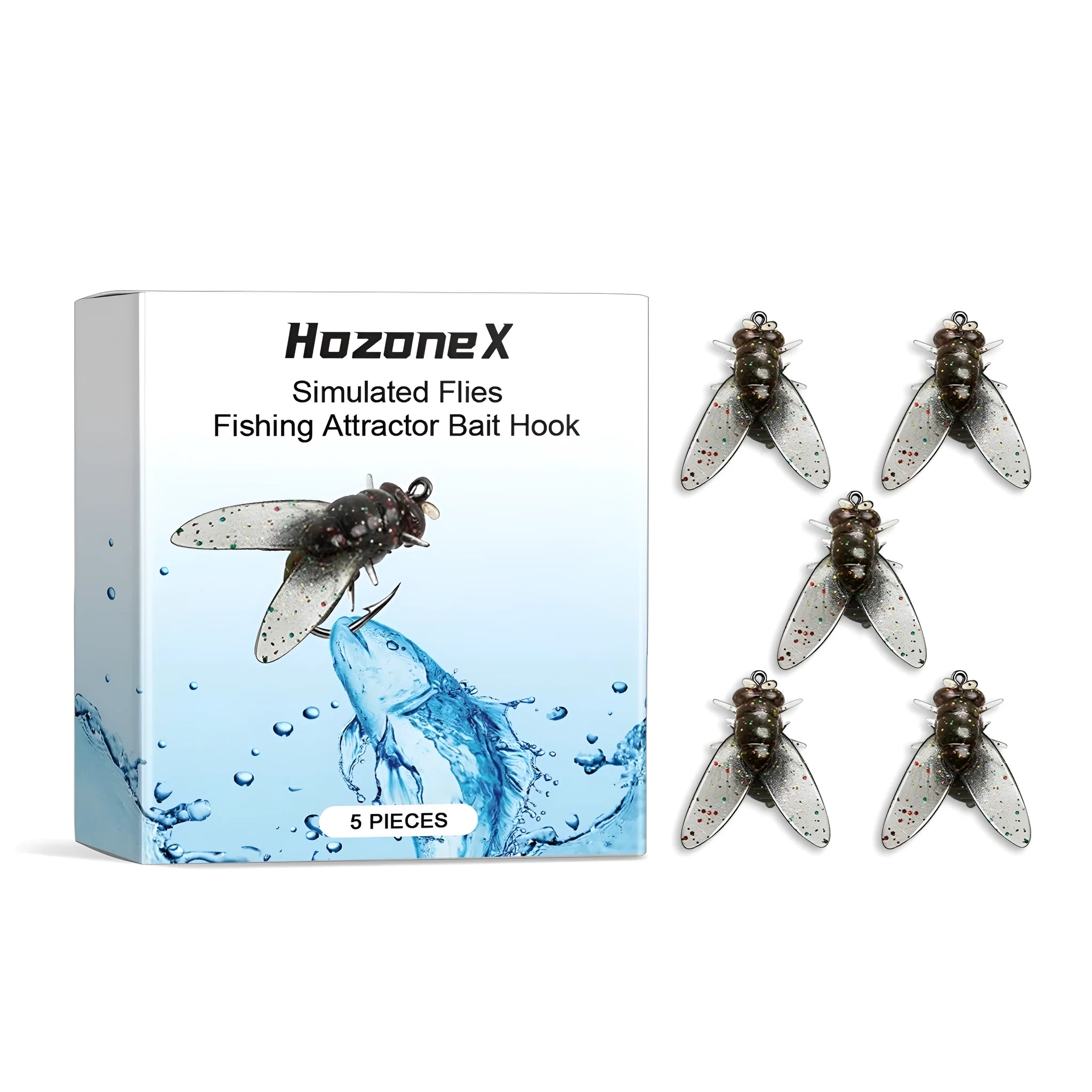 Five 1.5cm soft TPR silicone fishing lures with biomimetic insect design on a blue background.