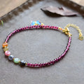 Purple natural garnet women's anklet with geometric design and adjustable chain