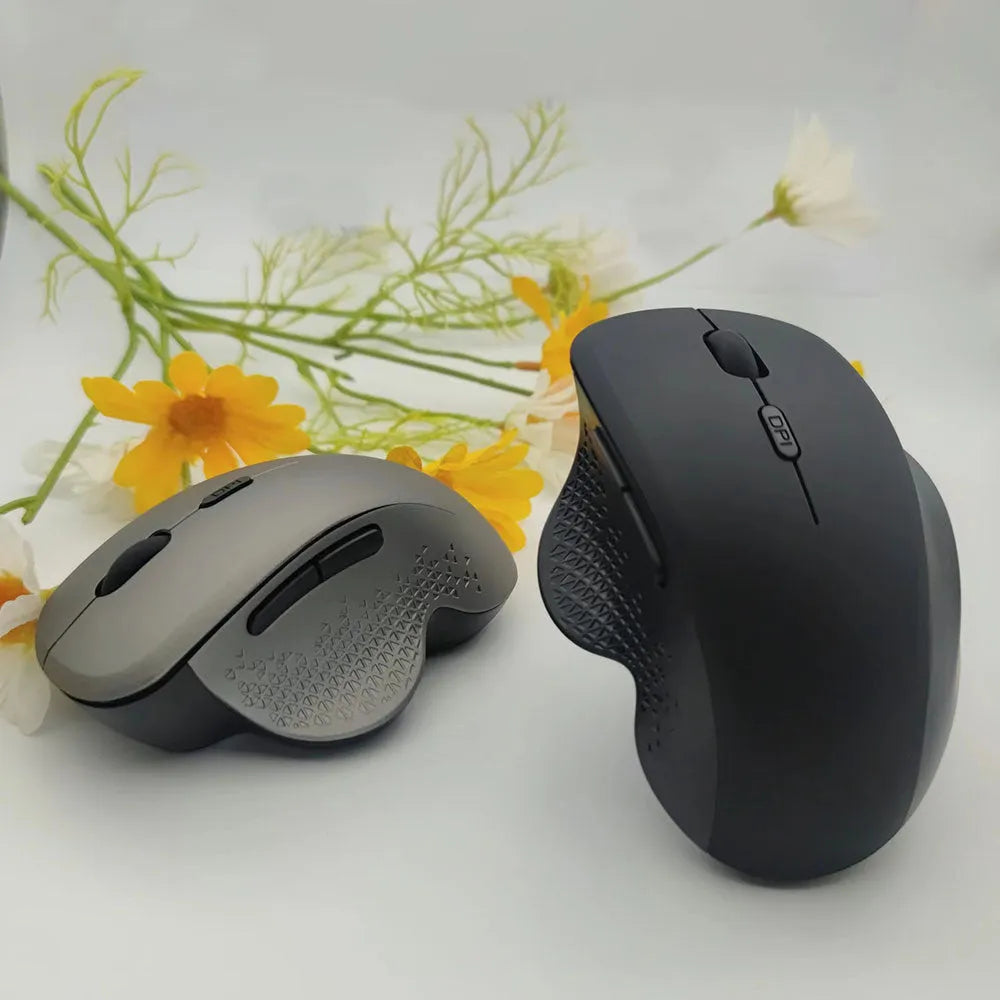 Grey and black rechargeable wireless optical mouse for laptops with USB charging cable