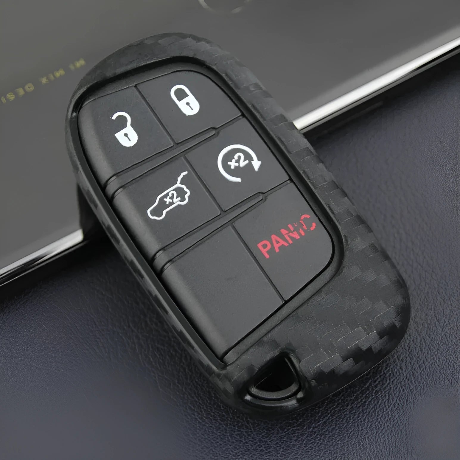 Silicone car key case with carbon fibre pattern for Dodge Chrysler Fiat vehicles