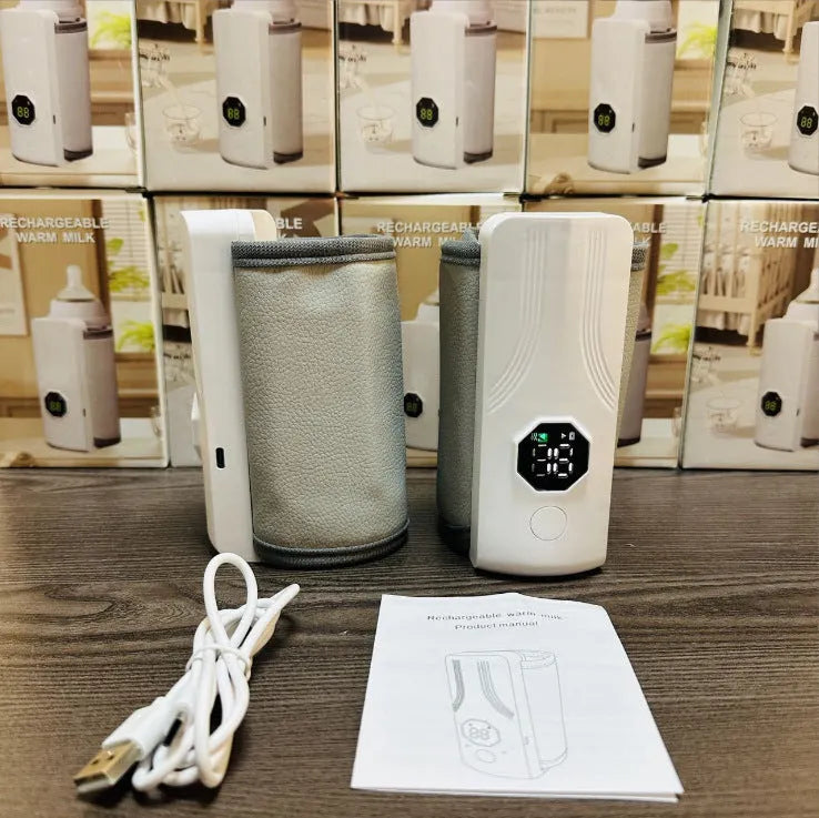 Grey and white car charger electric milk warmer with PU leather accents.