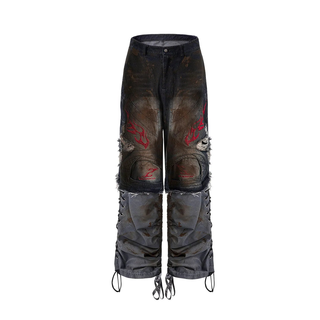 Men's retro wide leg jeans with detachable trouser legs in denim, shown in picture colour.