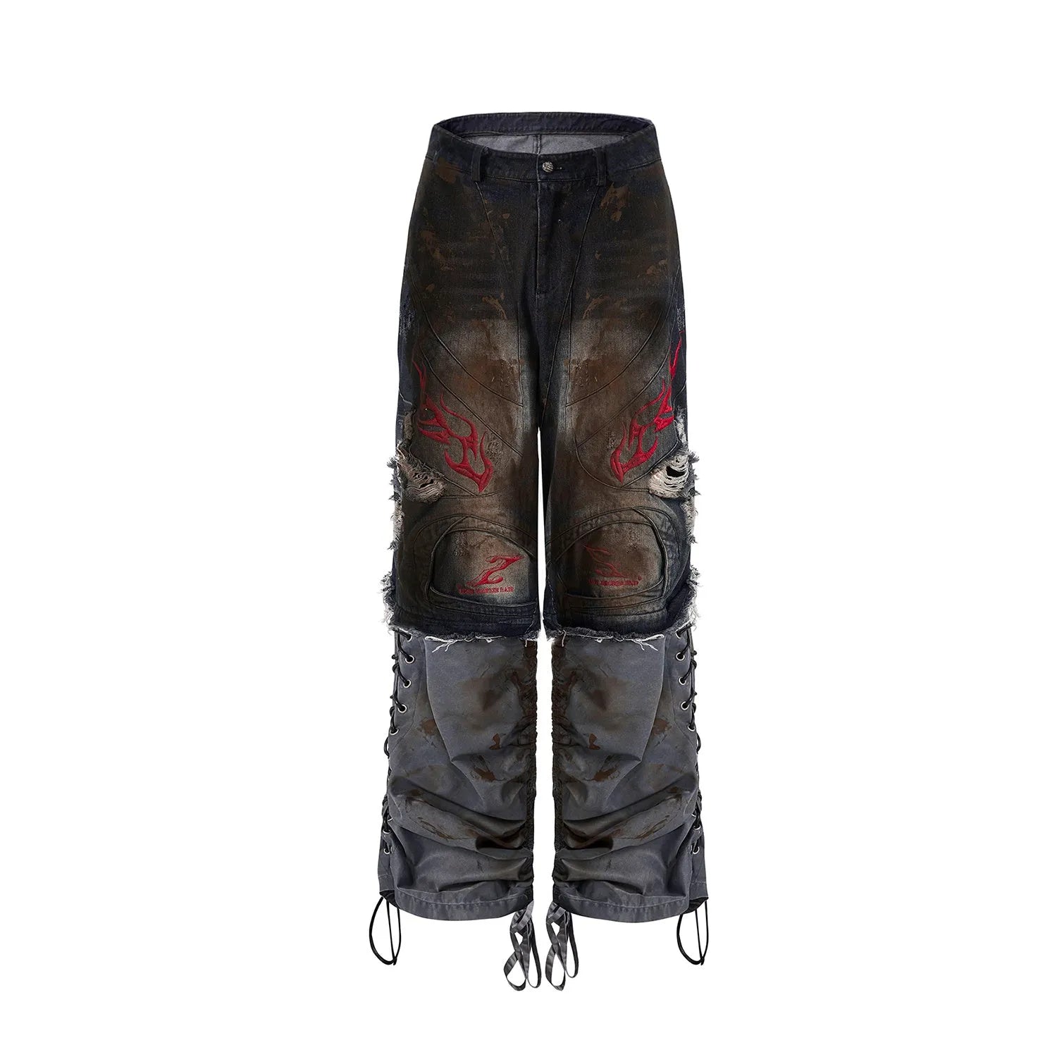 Men's retro wide leg jeans with detachable trouser legs in denim, shown in picture colour.