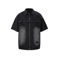 Denim overall suit set with short sleeve top and trousers in street fashion style