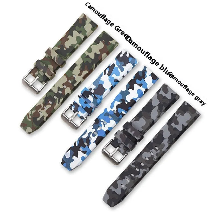 Green camouflage silicone watch strap with flat head lugs
