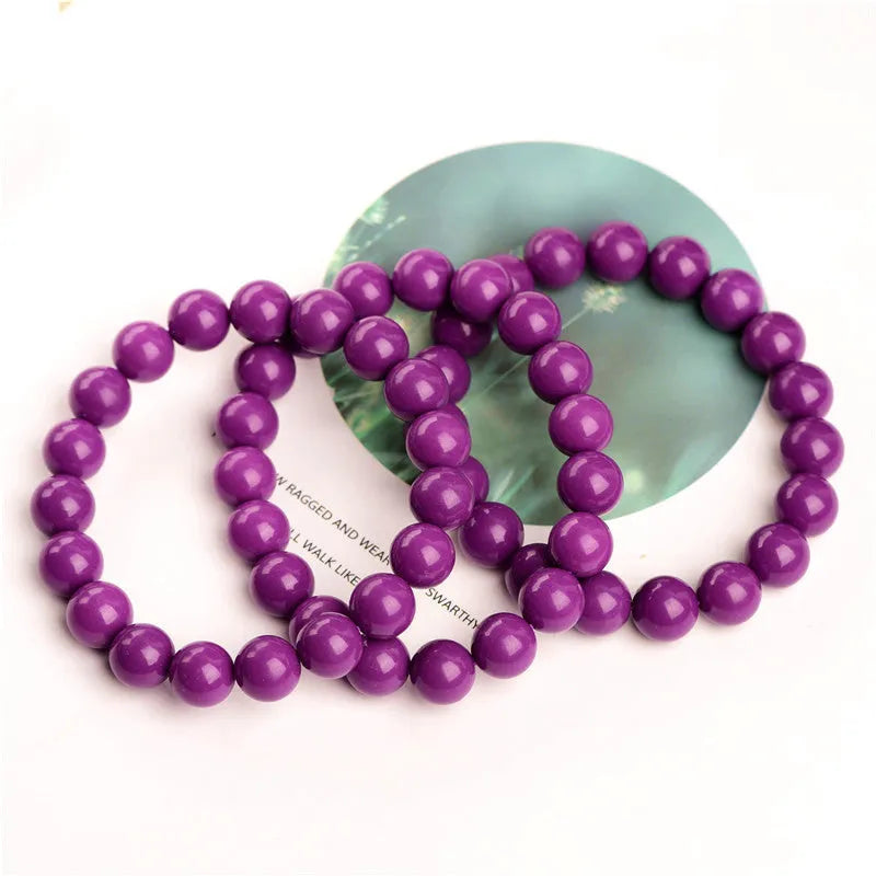 Jiuya purple mica crystal bracelet showing polished beads in a single circle, demonstrating 5A grade colour.