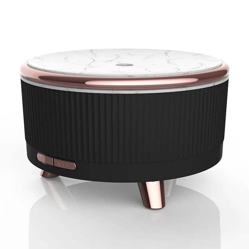 Ultrasonic aroma diffuser with 500ml tank, wood-grain finish, round shape, in green colour