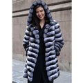 Women's zebra stripe artificial mink overcoat with mid-length cut and regular sleeves