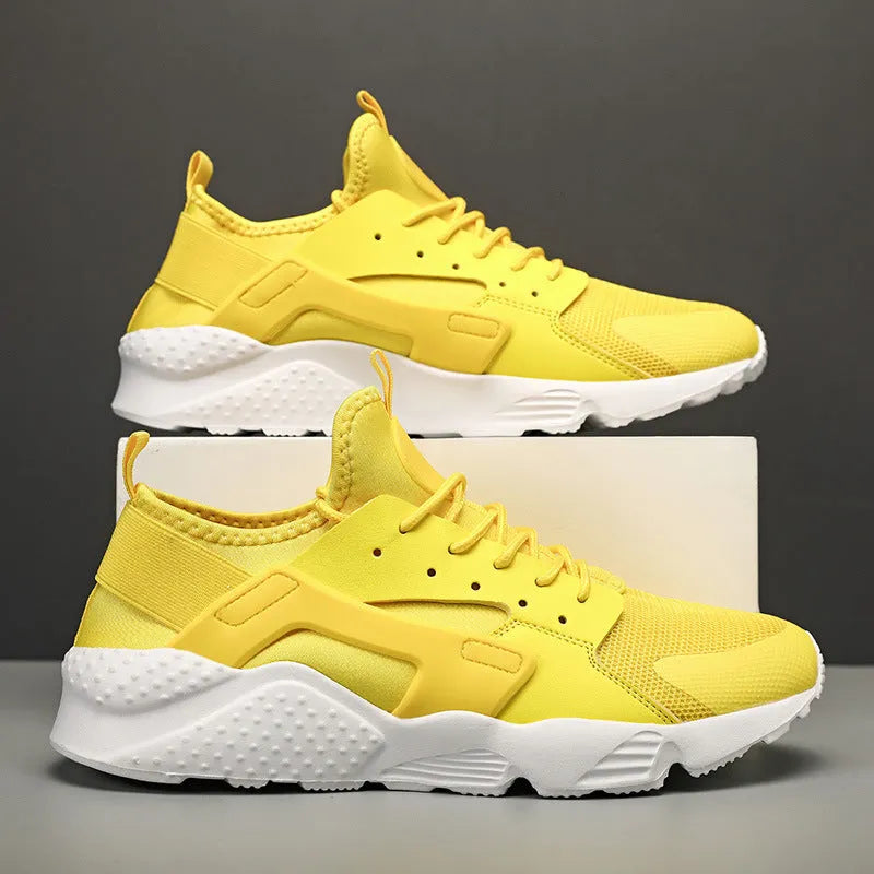 Men's low-top casual shoes in fluorescent colour with mesh upper and cross shoulder straps
