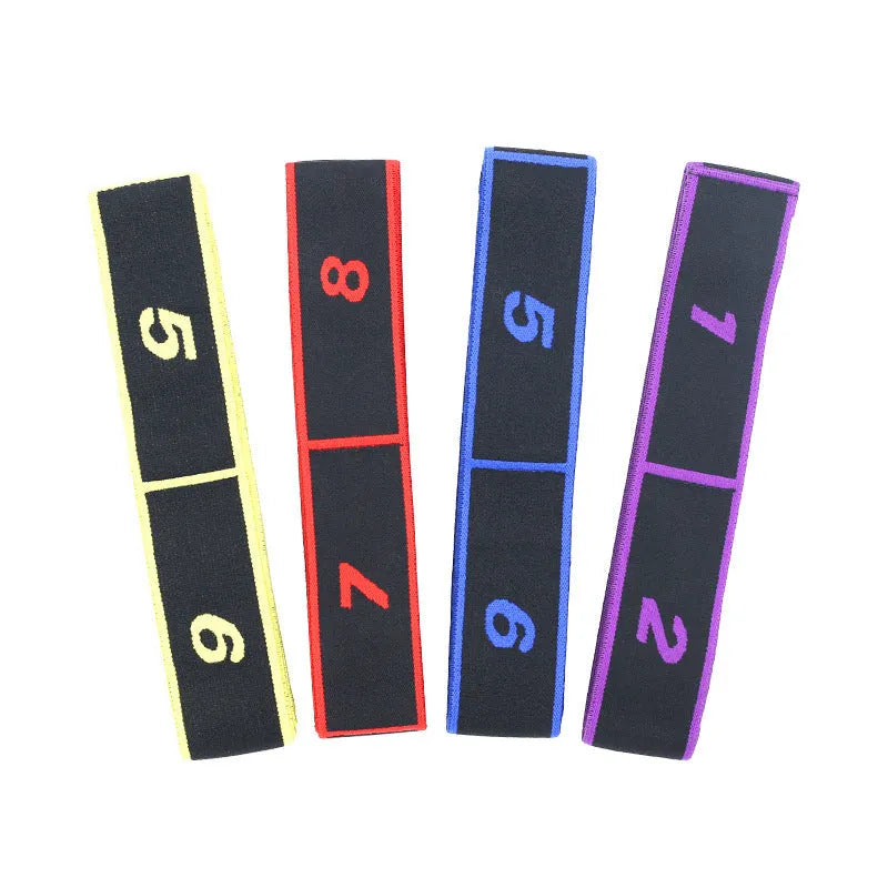 Yoga multi-section stretch strap in polyester cotton latex yarn for sports and fitness applications