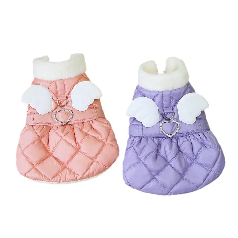 Thickened cotton angel wing design skirt for small dogs in pink or purple colour