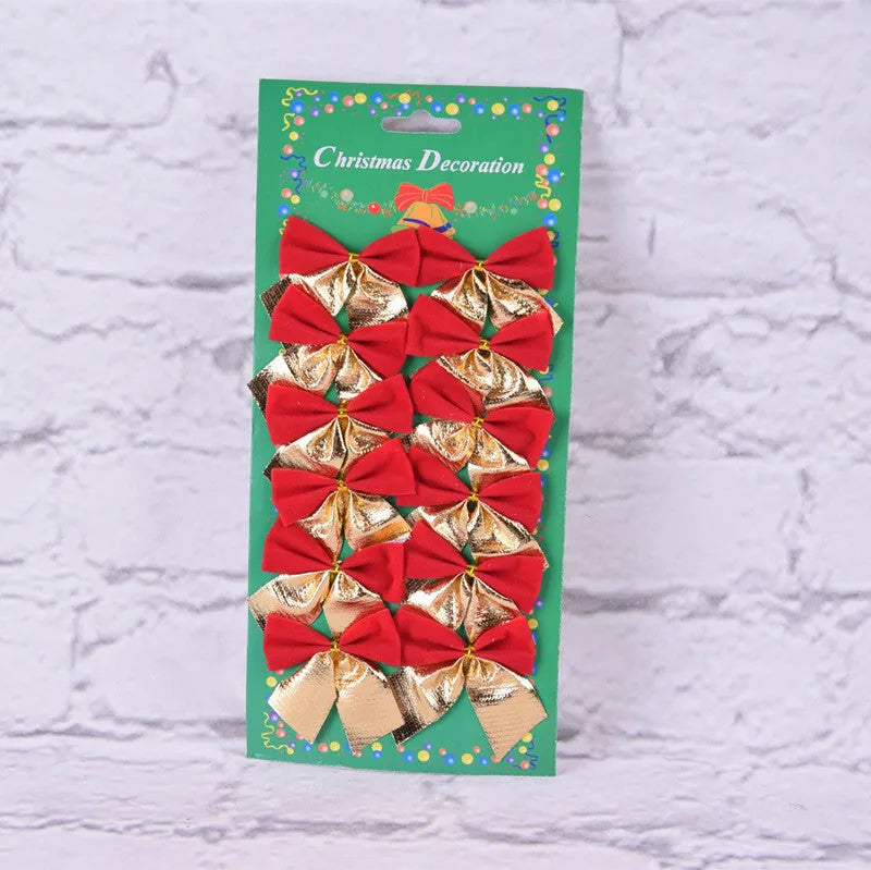 5cm polyester Christmas tree ornament bows in gold, red, red gold, and silver colours