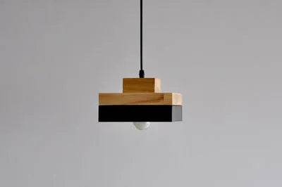 Japanese style solid wood and zinc alloy chandelier with adjustable cord, shown in a matte black round finish.